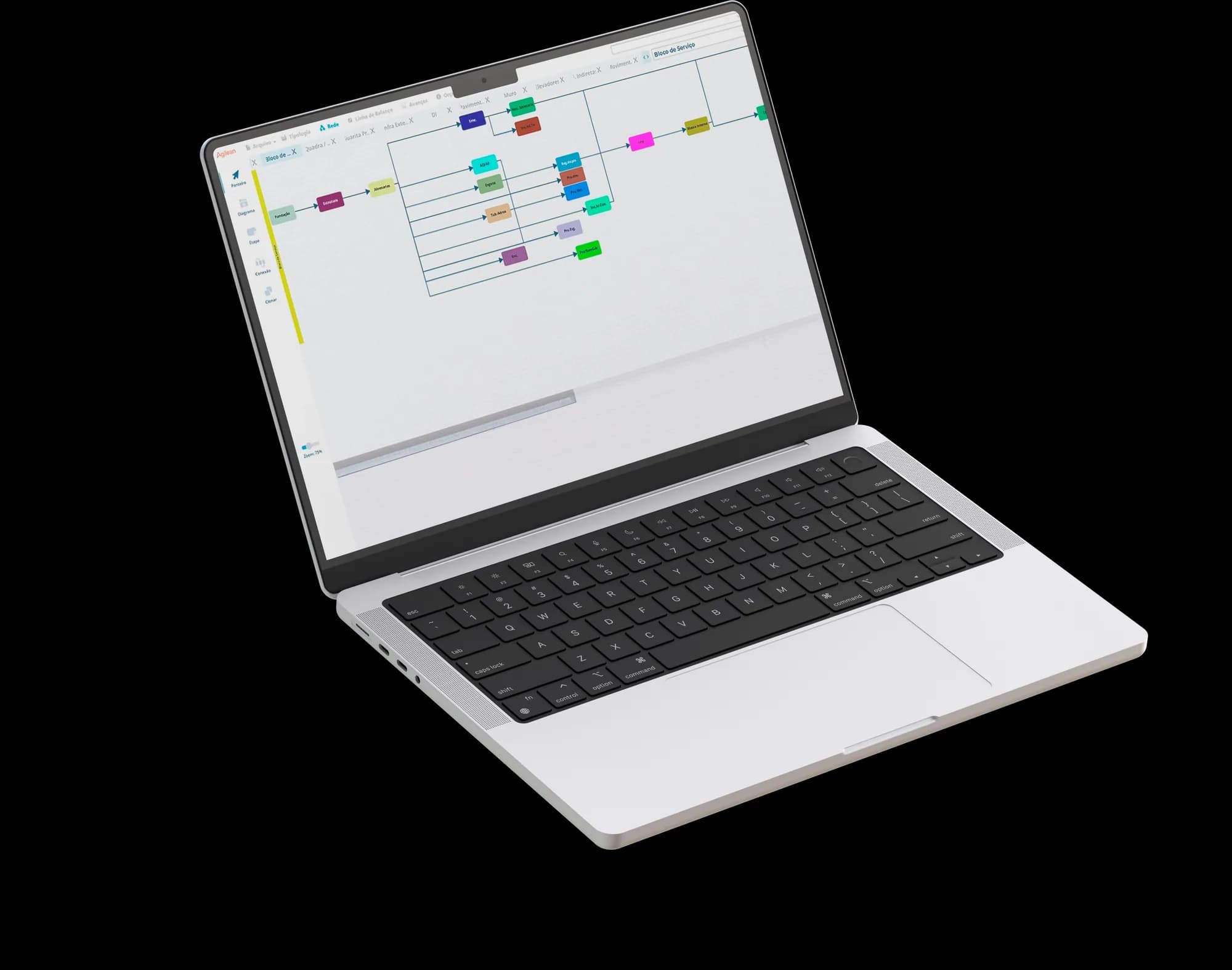 Notebook com planejamento da obra no sistema