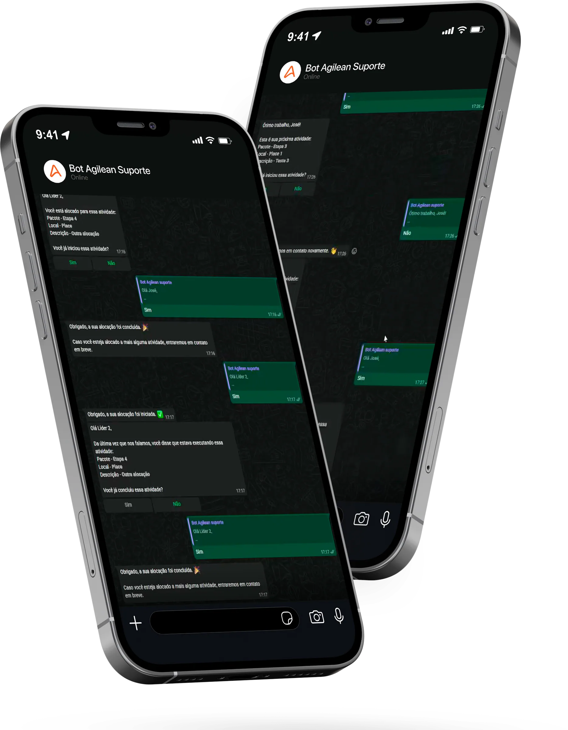 Conversa de autoapontamento via WhatsApp no Agilean Canteiro