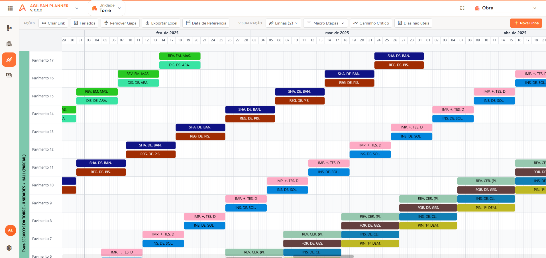 Agilean Planner com cronograma, linha base e reprogramação da obra
